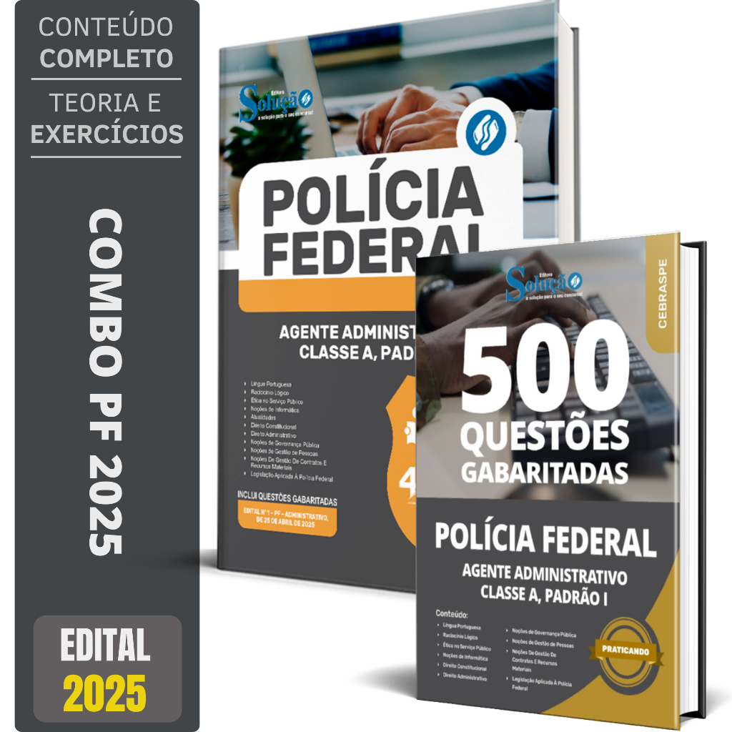 Kit Apostila PF Polícia Federal 2025 - Agente Administrativo + Caderno de Testes