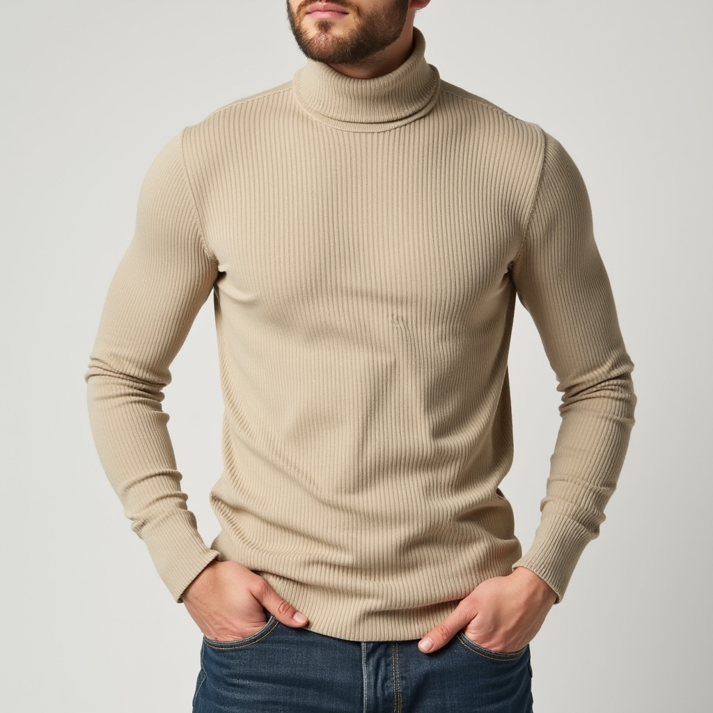 Blusa Manga longa canelada cacharrel de Frio Masculina Suéter Camiseta Gola Alta