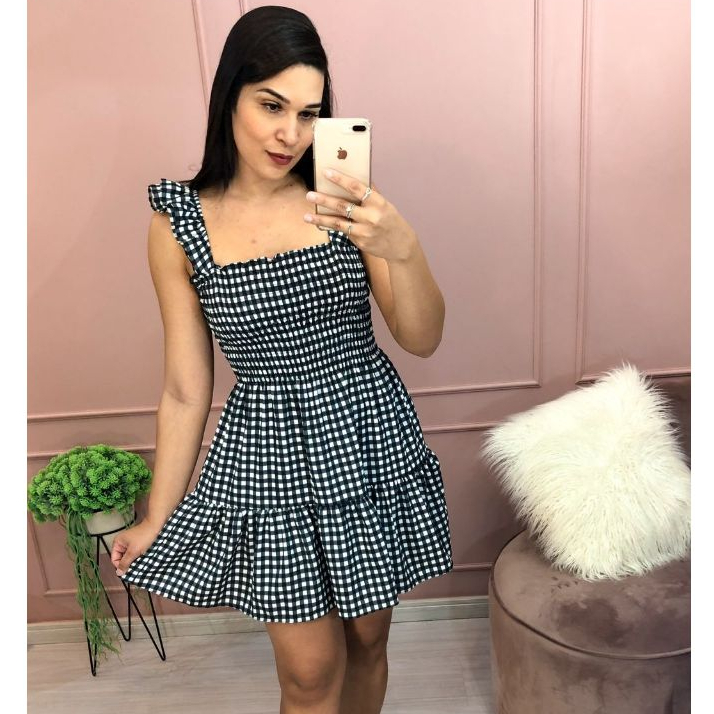 Vestido lastex curto estampado modinha florado