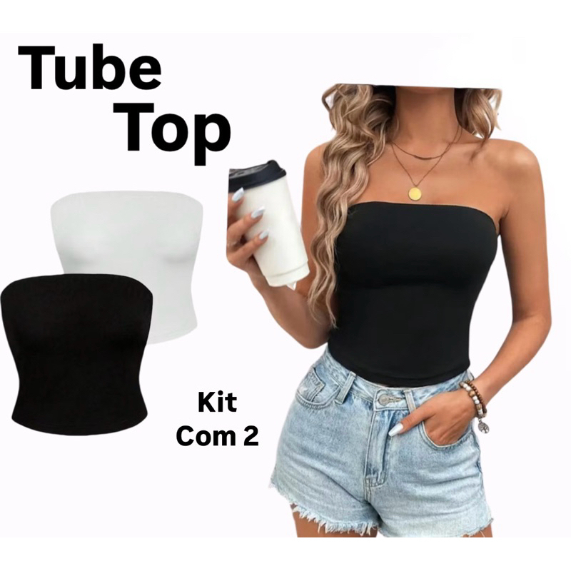 Kit Cropped Tube Top Faixa Suplex Verão Blogueira Tomara Que Caia