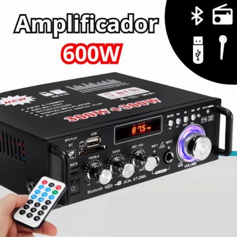 Super amplificador 220v Bass 600w Bluetooth USB FM AUX SD karaoke controle remoto home cinema em Oferta na Shopee