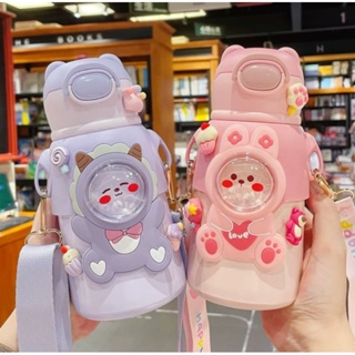 Garrafa /copo térmica Com Canudo 520ml aço inox para infantil com desenhos animados para presente em Oferta na Shopee