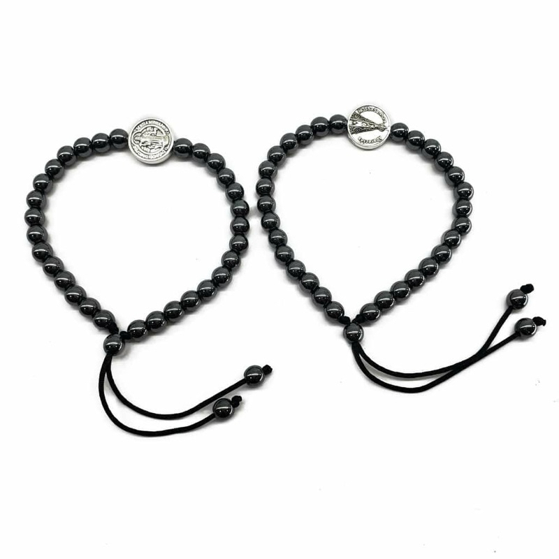 Pulseira Hematita São Bento Nossa Senhora Aparecida Ajustável - ENVIO RÁPIDO