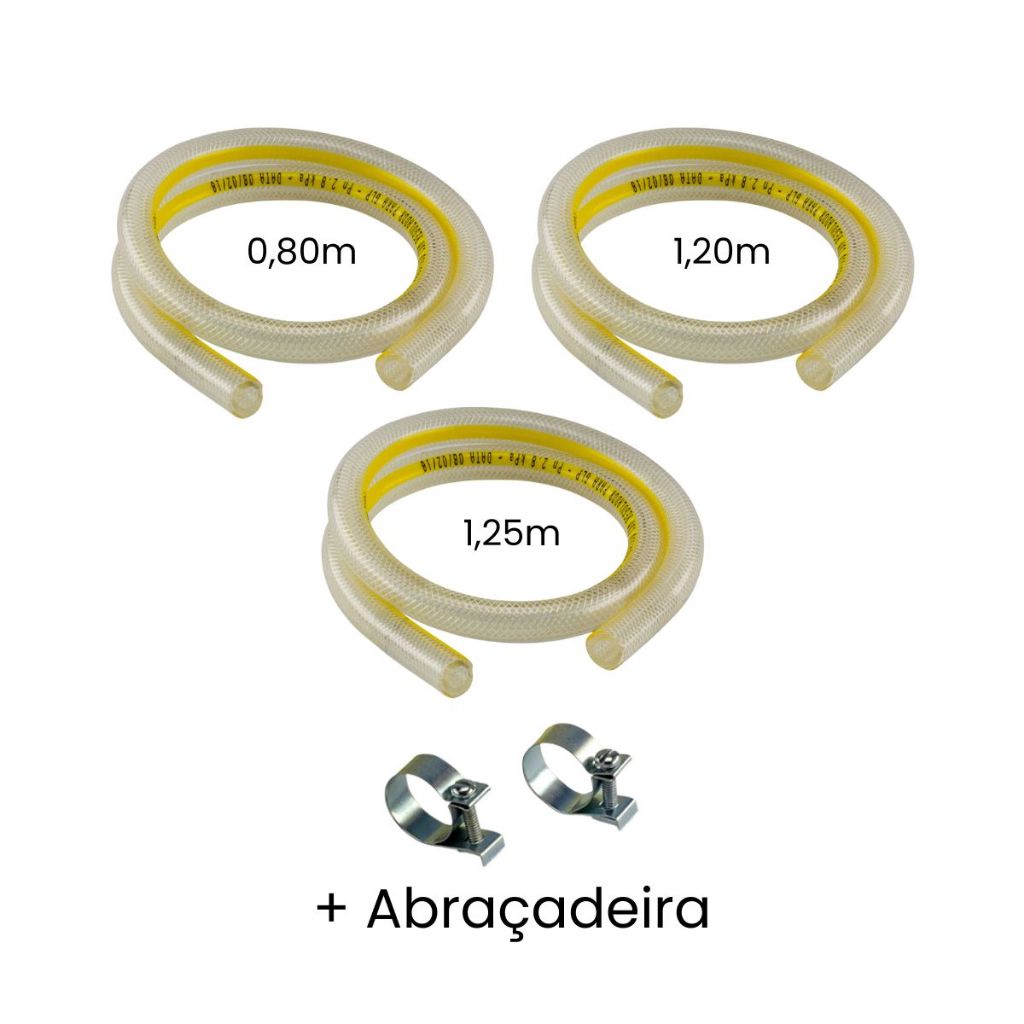 Mangueira Botijão Gás Inmetro (0,8m/1,2m/1,25m) 2 Abraçadeiras Fogão Fogareiro Gas Cozinha