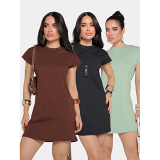 Vestido Curto Manga muscletee tecido malha algodão casual outono em Oferta na Shopee