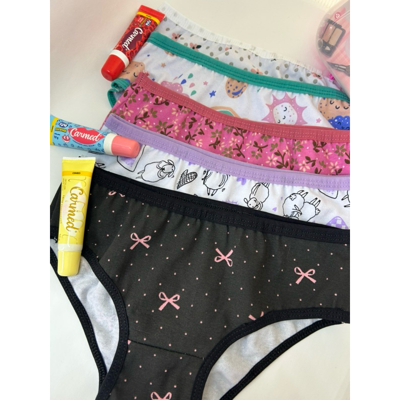 kit c/4 Calcinhas estampada infantil de algodão, cotton 4% com elástico de poliamida
