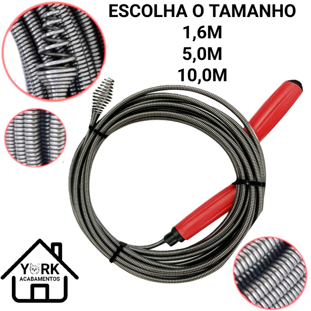 Desentupidor Limpador Pegador Para Pias Ralos Canos Escolha Tamanho 1,6 M Garra 5,0 M ou 10 M em Oferta na Shopee