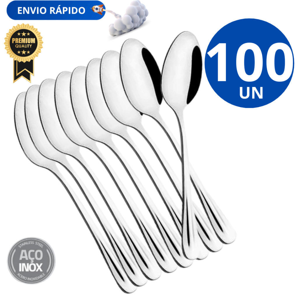 Kit 100 Unidades - Colher de mesa Linha Premium Inox Variáveis Utilidades Multifuncional Casa Cozinha Restaurante