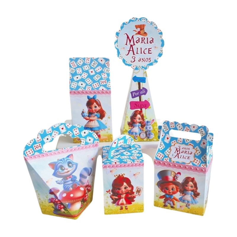 Kit caixinhas Personalizadas, lembrancinhas de festa aniversário PEGUE E MONTE - Alice no país das Maravilhas Baby