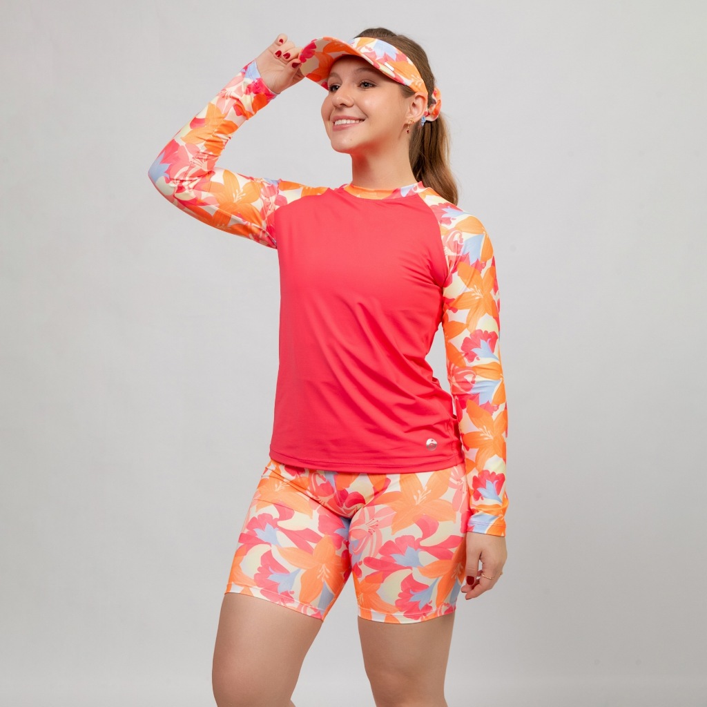 Conjunto Blusa Uv + Short Uv Piscina Praia Fitness + Viseira