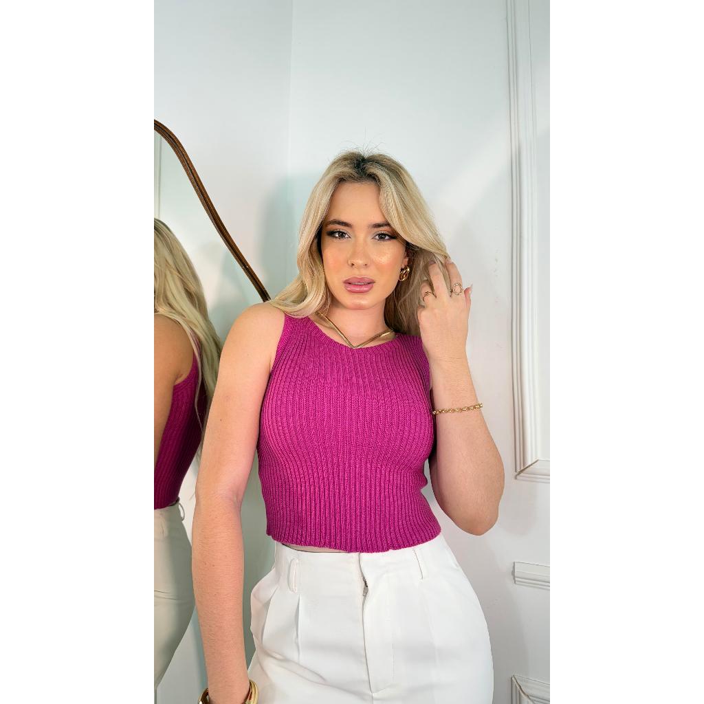 BLUSA CROPPED TRICÔ TRICOT CANELADO MODAL PREMIUM CALOR PRIMAVERA VERAO ELEGANTE SOFISTICADO
