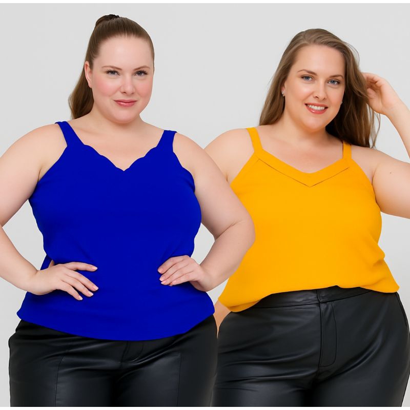 Kit com 2 Blusas Regatas Plus size Social Feminina em Oferta na Shopee