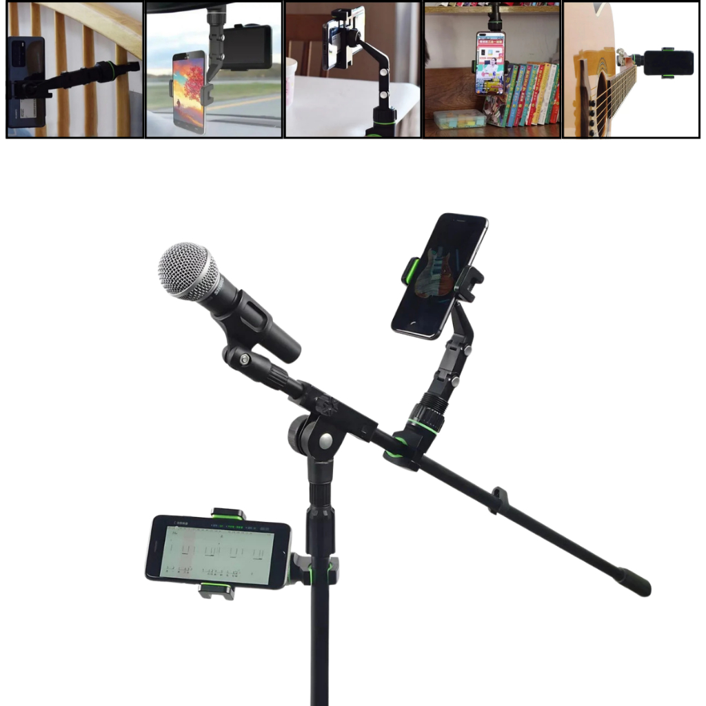 Imagem KIT com 2 Suporte De Celular Clips Pedestal Violão Microfone veicular Universal