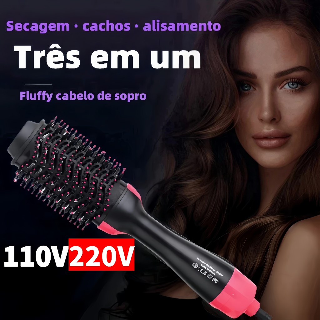 Escova Secadora Elétrica Alisadora de Cabelo Prancha Multiuso Ondula Alisa Seca 3 em 1 Alisador 220v — R$ 49,99 em Shopee