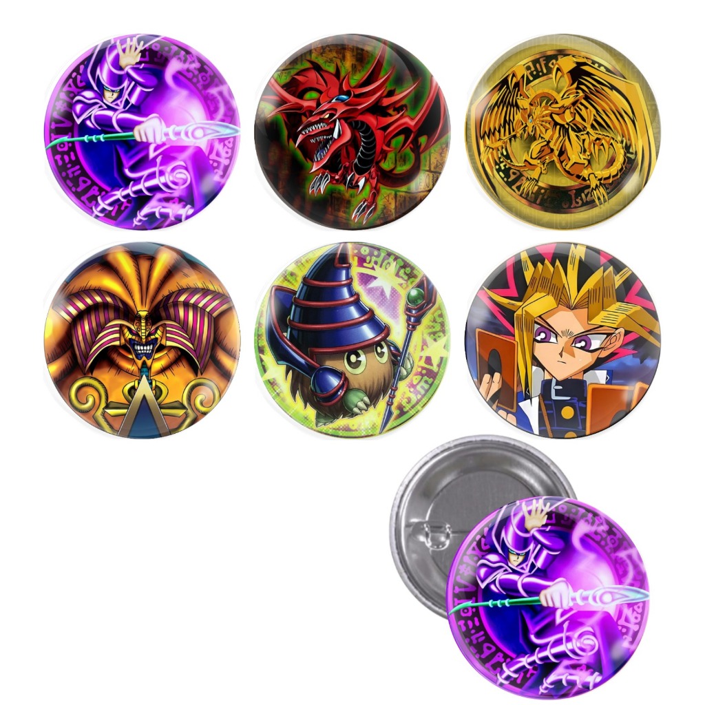 Cartela De Buttons Pins Broche Yu-Gi-Oh Mago Negro Slifer Com 6 Unidades Anime / Série / Geek / Old