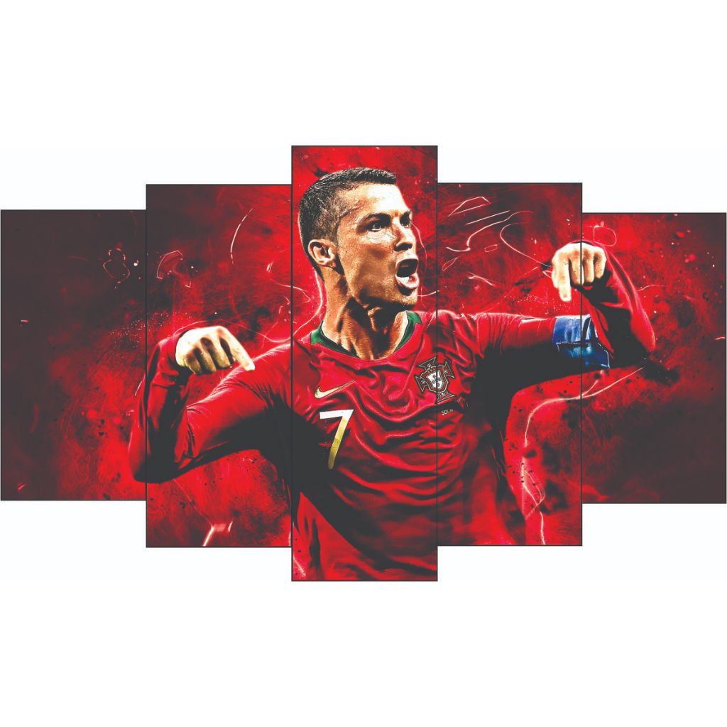 CRISTIANO RONALDO - Adesivo decorativo Poster mdf - 80x45 cm  Mosaico - 5 partes - CR7 - Futebol