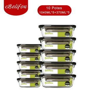 Belifou Conjunto 10 Potes 1040ML+370 ML Vidro Hermético 4 Travas Com Orifícios De Ar - Hes...
