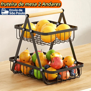Fruteira de Mesa com 2 Andares Dupla Cesto de Frutas Aramado Metal Organizador Frutas Legu...