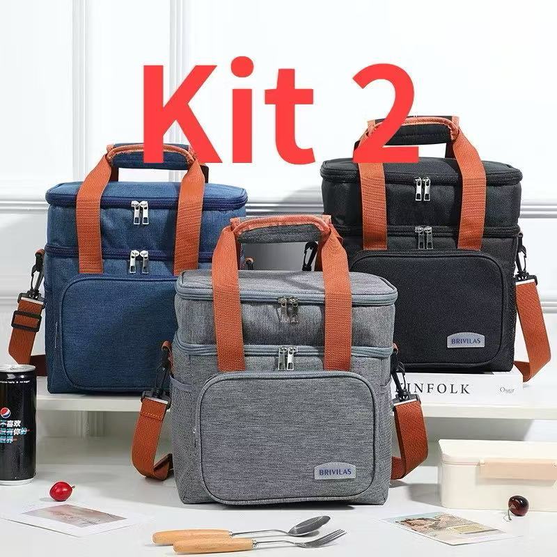 Kit 2 Bolsa Termica Grande Capacidade Lancheira Expansível Com Dupla Camada