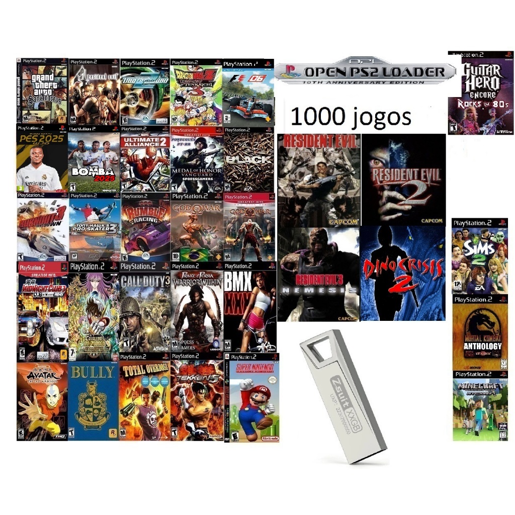 Pen Drive 64gb com 1000 Jogos Ps2 Ps1 Super Nintendo Para OPL/Ps2