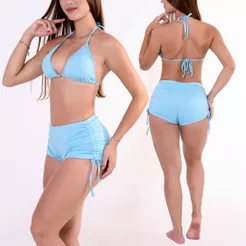 Conjunto Bíquini Com Bojo Sunkini Piscina Short com Ajustes nas Laterais Amarrar Forrado Moda Praia