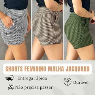 Short Feminino Jacquard Xadrez Confortável Básico  Malha Elastano. em Oferta na Shopee