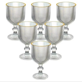 jg 6 ou 4 taca 340 ml em vidro grafiato fio ouro