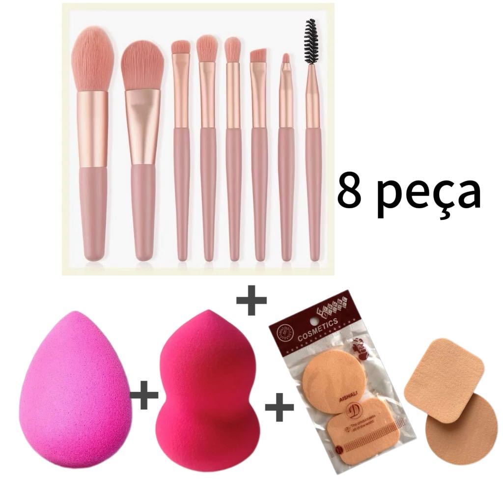 Kit de Pincel 8 + 2 Esponjas + 1 Kit esponja de Pó aleatório em Oferta na Shopee