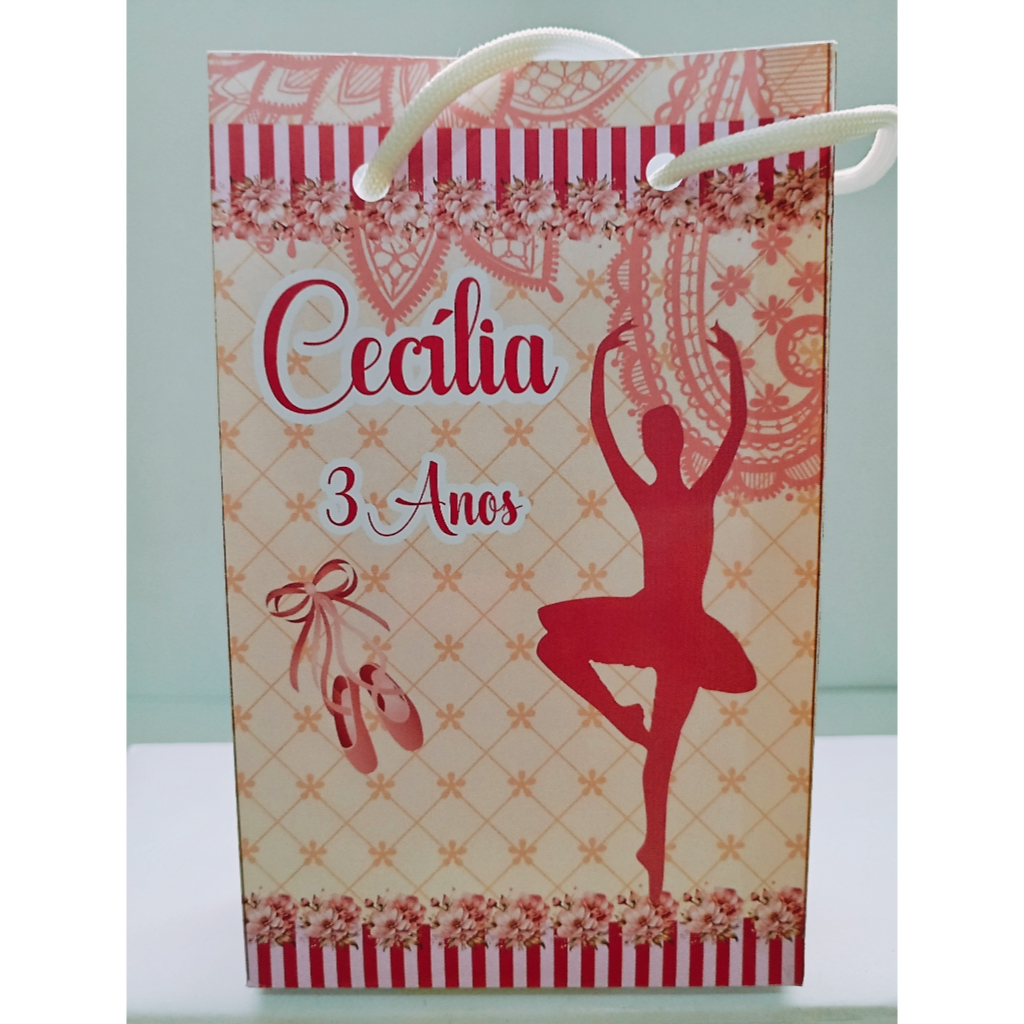Sacolinha Personalizada Bailarina Rosa para Lembrancinha Festa Infantil Sacola Surpresa, taman PP (15,6 x 9,3 x 4,3 cm).