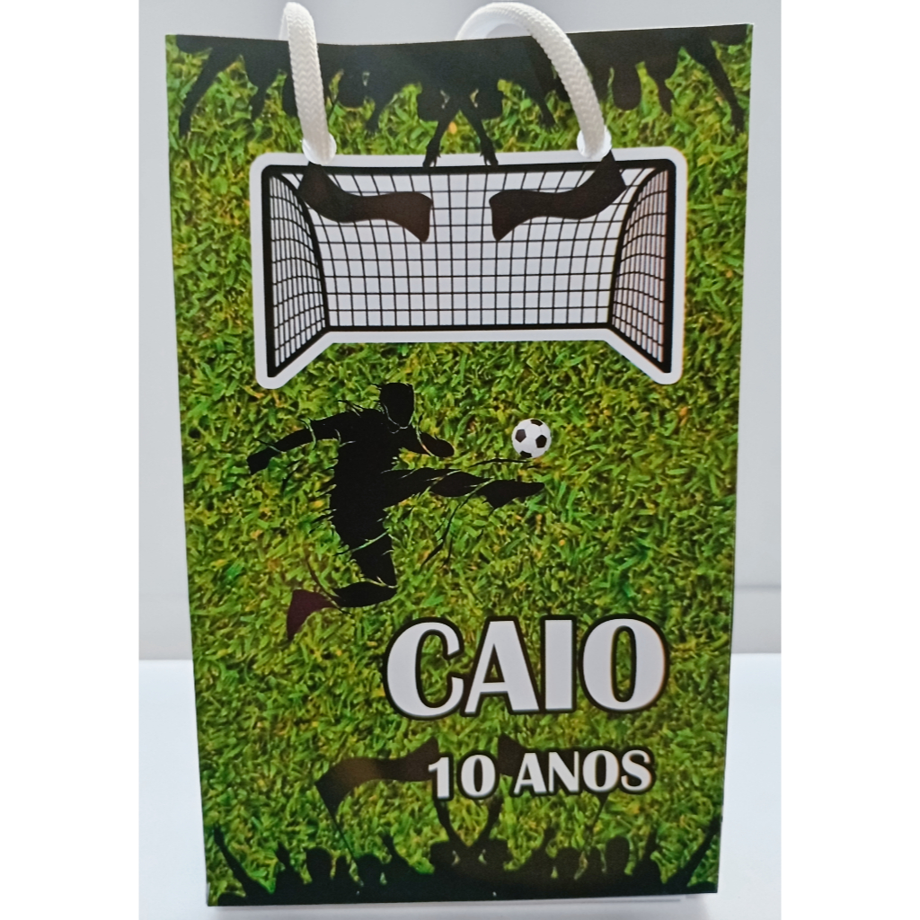 Sacolinha Personalizada Futebol para Lembrancinha Festa Infantil Sacola Surpresa, tamanho PP (15,6 x 9,3 x 4,3 cm).