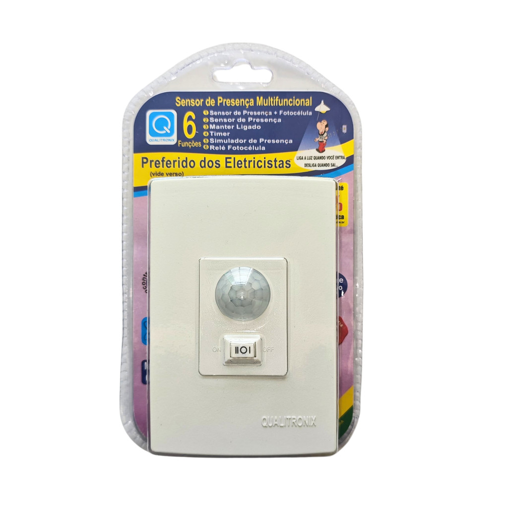 Sensor de Presença parede 4x2 Embutir C/Fotocélula QI6 C/Chave Qualitronix