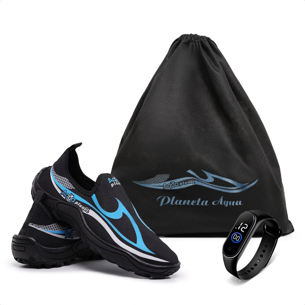 KIT tenis sapatilha aquatica nautica + sacolinha + relógio smart wach para caminhada, trilha, praia, pesca