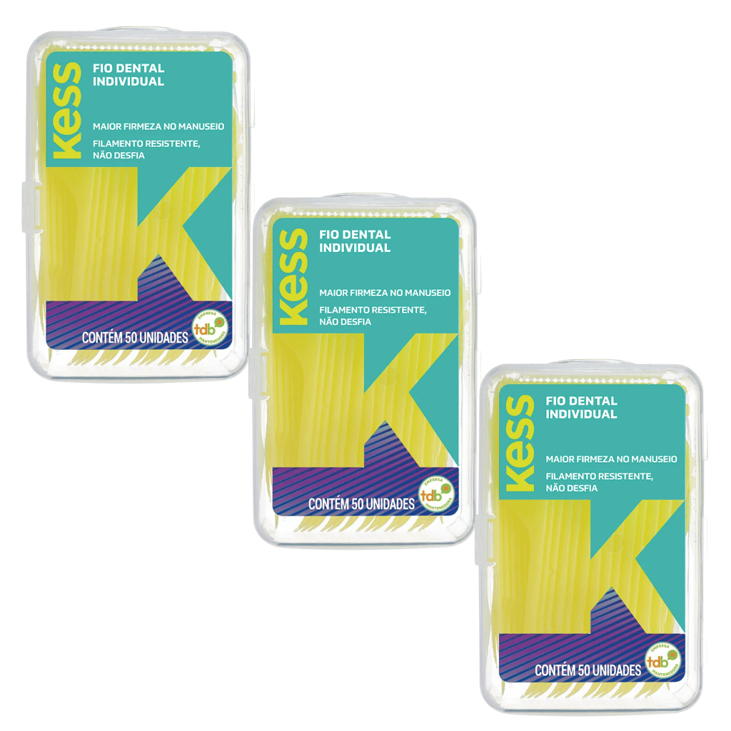 KIT Fio Dental Individual KESS com Cabo 50 Unidades Flosser Suporte Haste