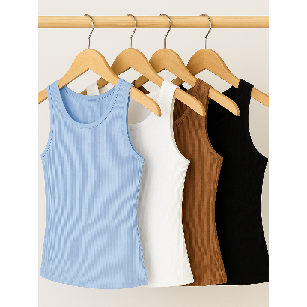 KIT 4 Regata Feminina Canelada Blusa Casual Básica Lena