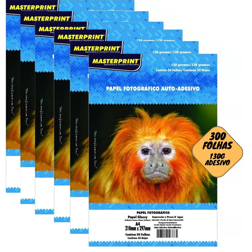 Papel Foto Auto Adesivo A4 130g Glossy Masterprint 300 Folhas