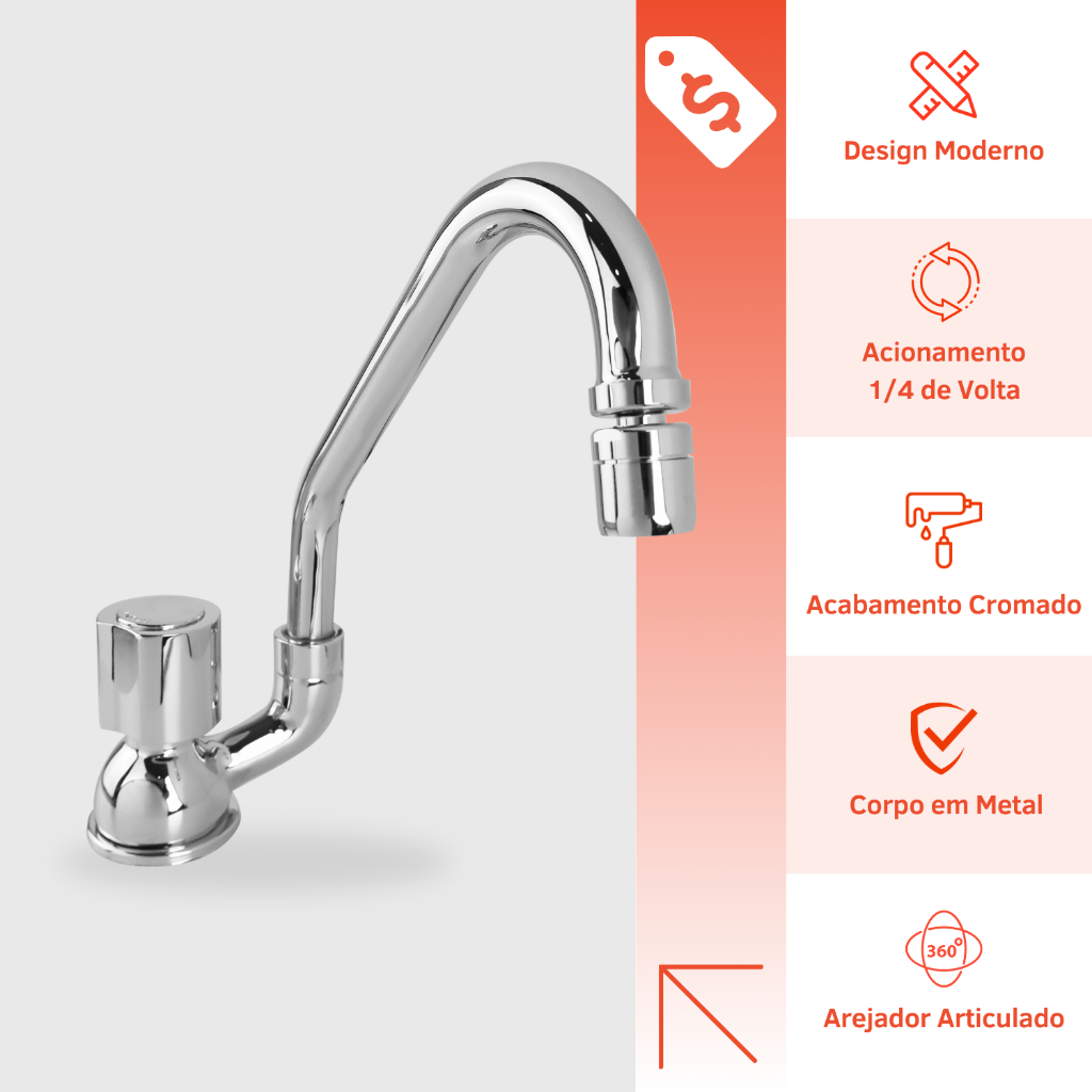 Torneira Metal Cozinha Arejador Articulado Bancada C-40 > $UPER LIQUIDA REALIZE $HOP <