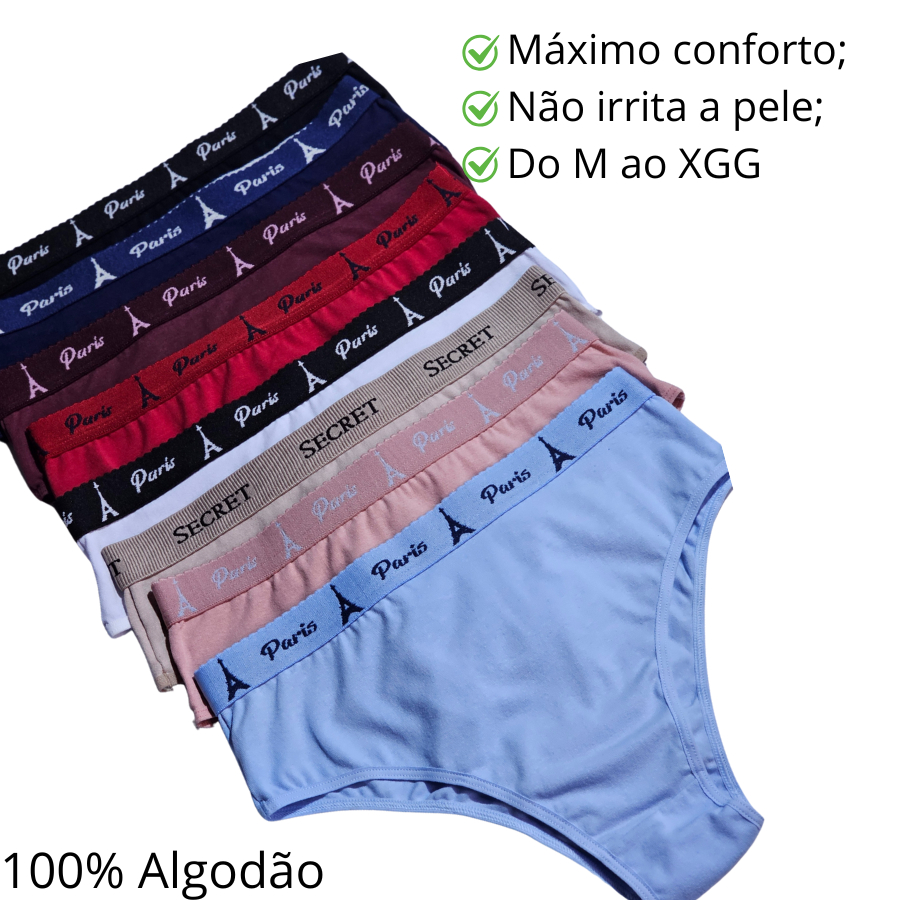 KIT 3 Calçola de Algodão Conforto Cos com Elástico Plus Size Calcinha Cotton Lingerie Confortável