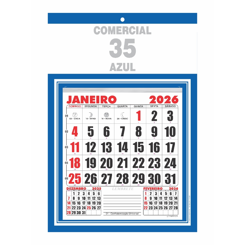 10 Calendários Folhinha De Parede 18x26cm Comercial 2026