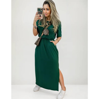 Vestido Longuete Feminino em Malha com Bolso Único Estilo e Conforto 362