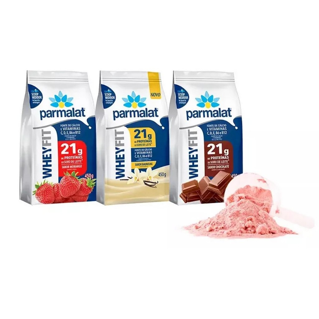 Whey Protein Em Pó Parmalat Sabor Pacote 450g WheyFit em Oferta na Shopee