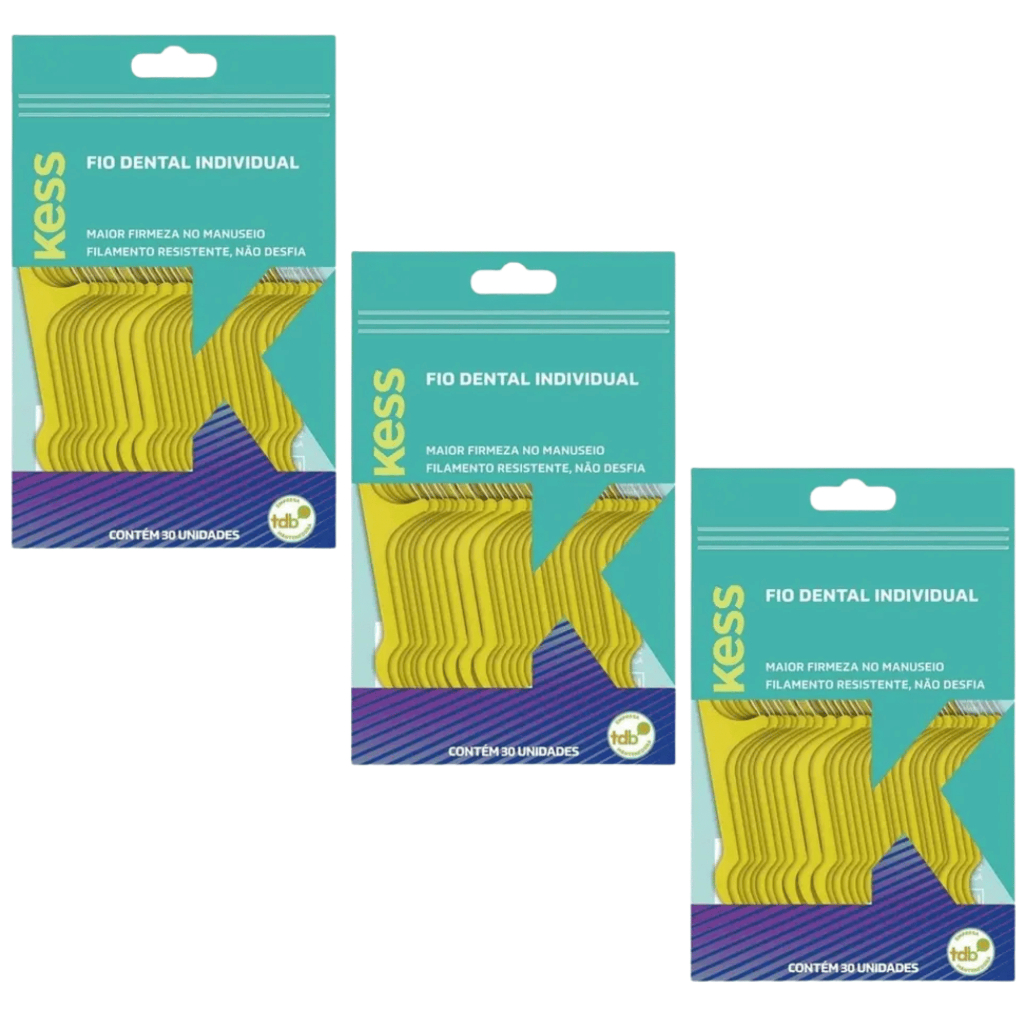KIT 03 UND Fio Dental Individual com Cabo KESS Bag Zip Lock 30 Unidades Flosser em Oferta na Shopee