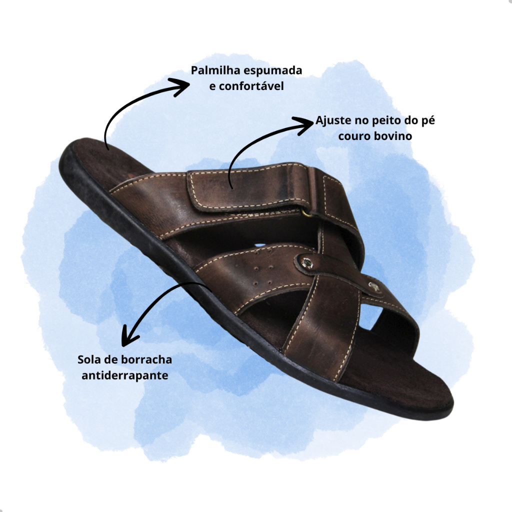 Sandália Chinelo Em Couro Masculino confort solado emborrachado antiderrapante