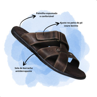 Sandália Chinelo Em Couro Masculino confort solado emborrachado antiderrapante