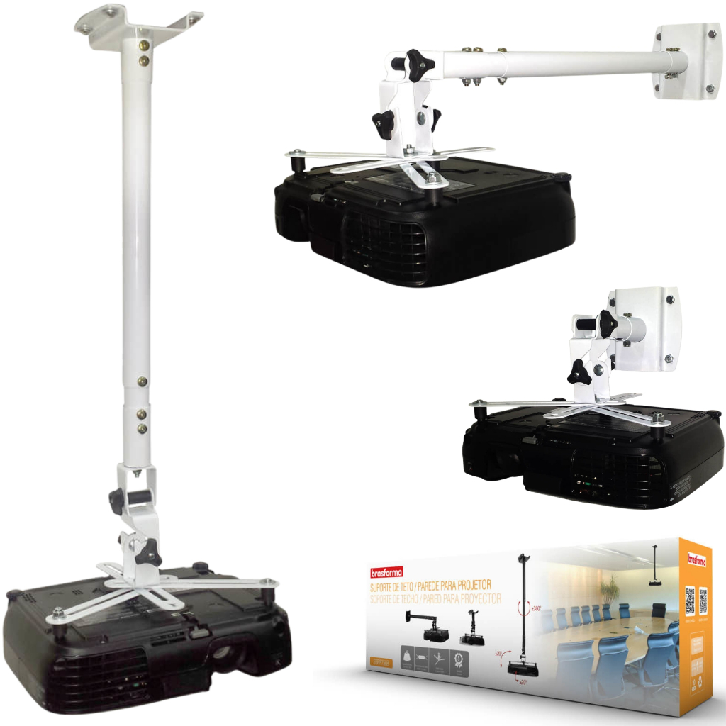 Suporte Projetor Teto Parede Data Show Universal Regulavel Branco Preto