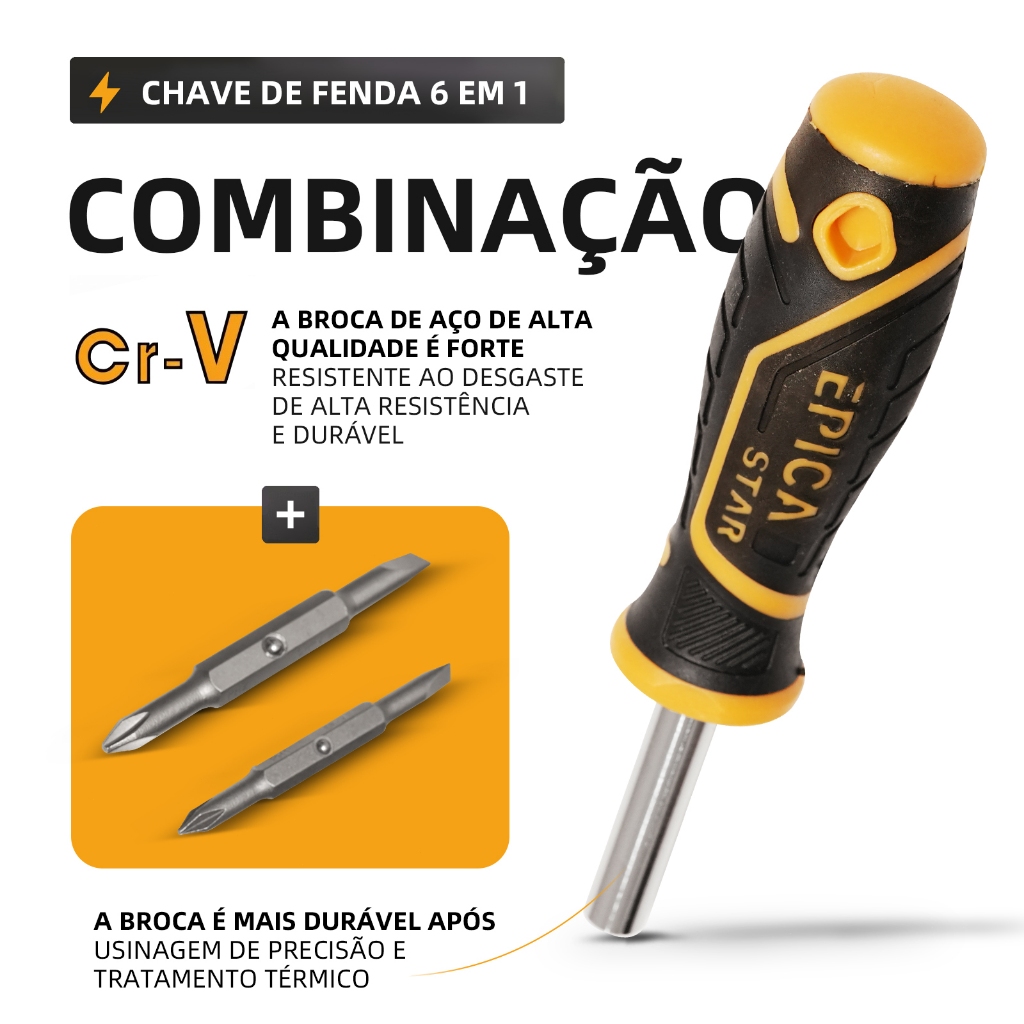 Kit Chave de Fenda 6 em 1 – Ideal para Eletrônicos, Móveis e Pequenos Reparos