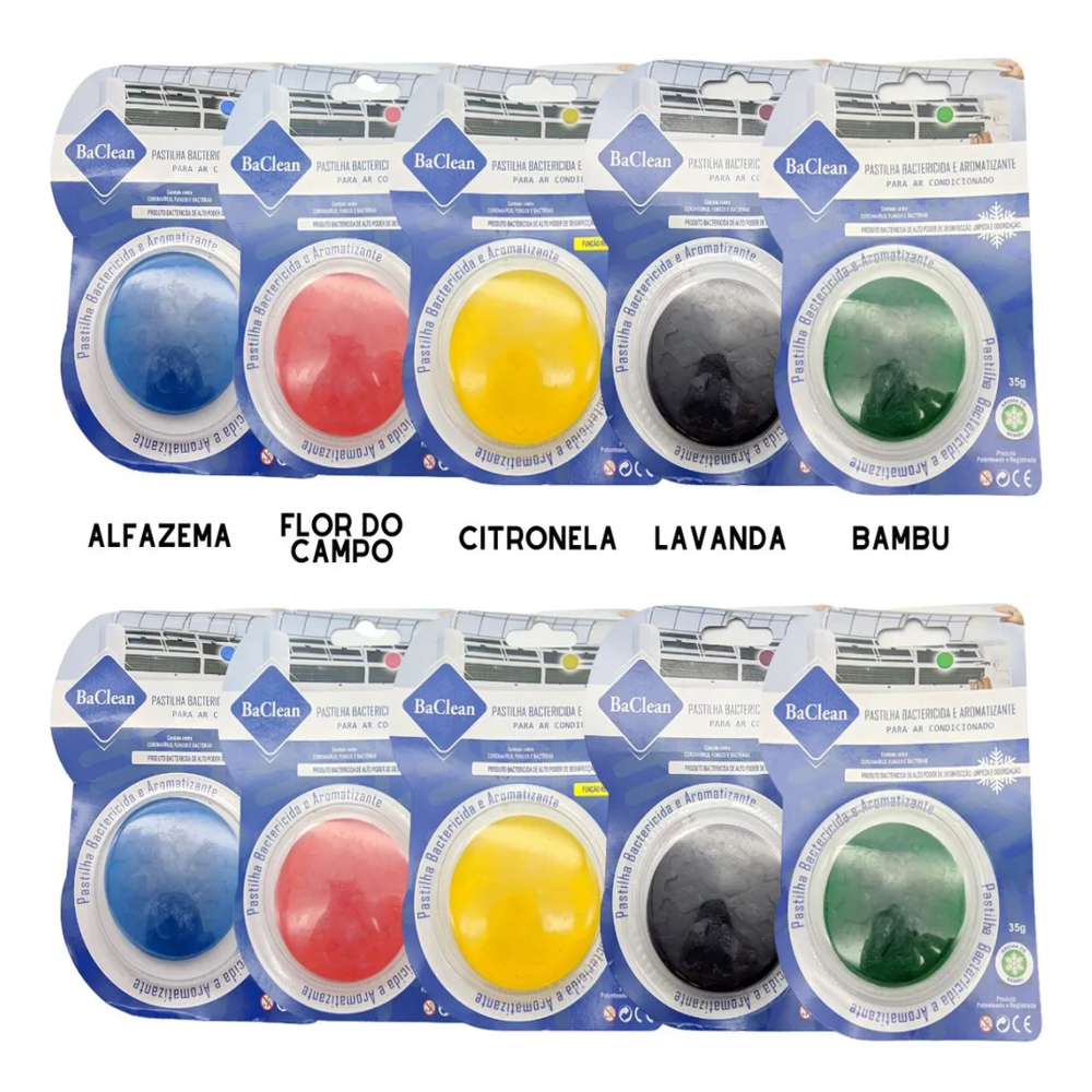Pastilha Bactericida BaClean Aromas Sortidos Eliminador de Odores Ar Condicionado em Oferta na Shopee