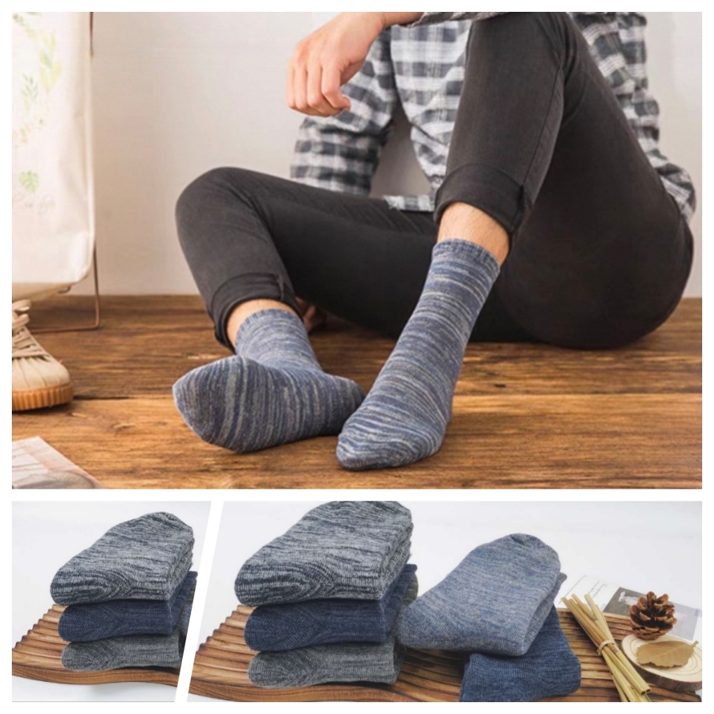 Kit 3/6/12 pares de meias felpudas masculinas grossas, casuais de comprimento médio em Oferta na Shopee