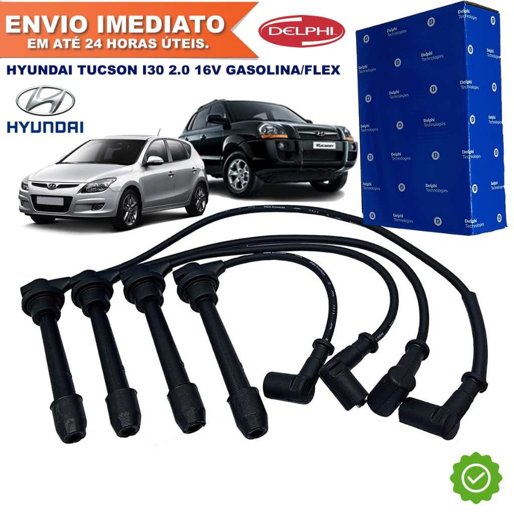 Jogo de Cabos de Vela Hyundai Tucson i30 2.0 16v Kia Sportage 2.0 16v Gas/Flex Original Delphi C/ NF