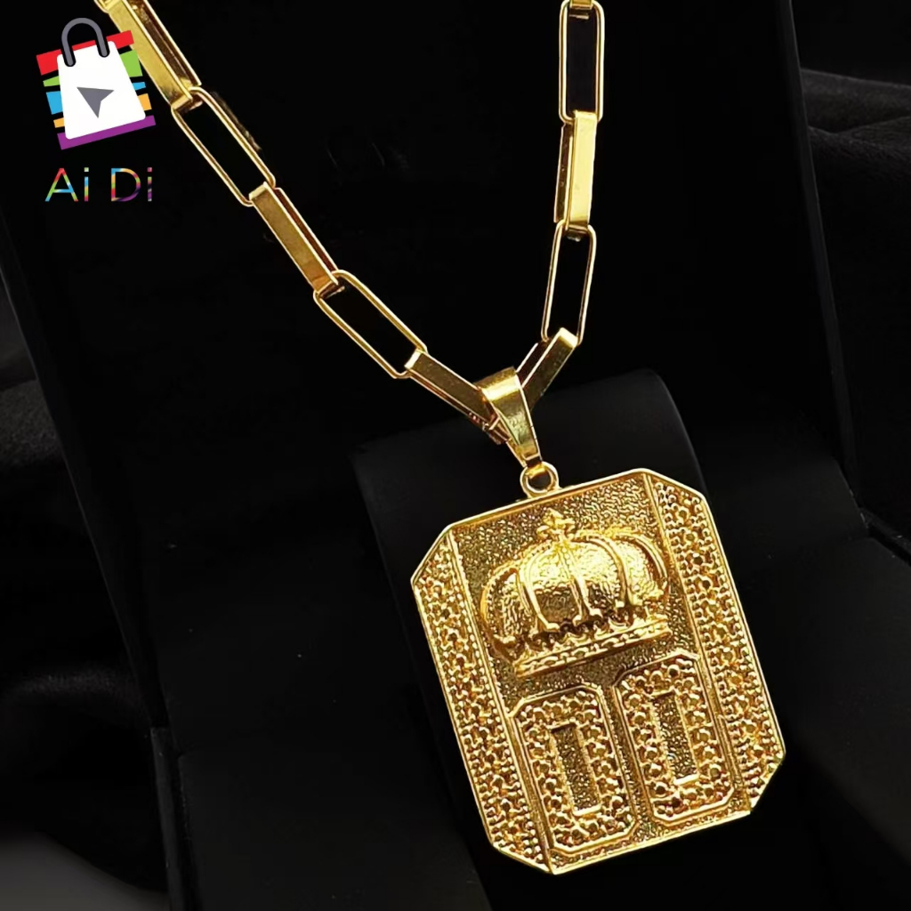 Pingente 00 Coroa Buzeira G com Corrente Longa – Joia 3D Banhada a Ouro 18K com Caixa Luxo