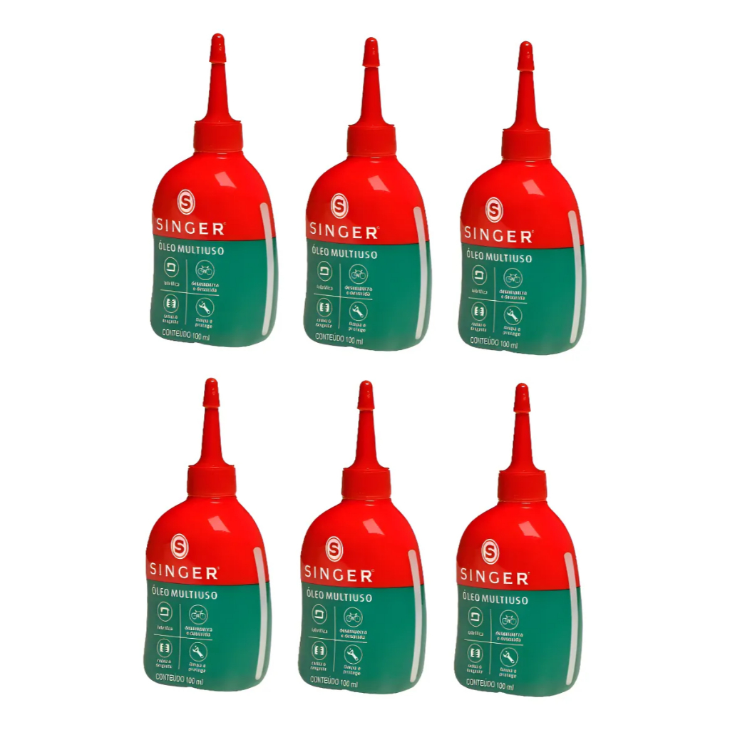 KIT COM 6 OLEO MAQUINA MULTIUSO ORIGINAL PROFISIONAL SINGER 100ML